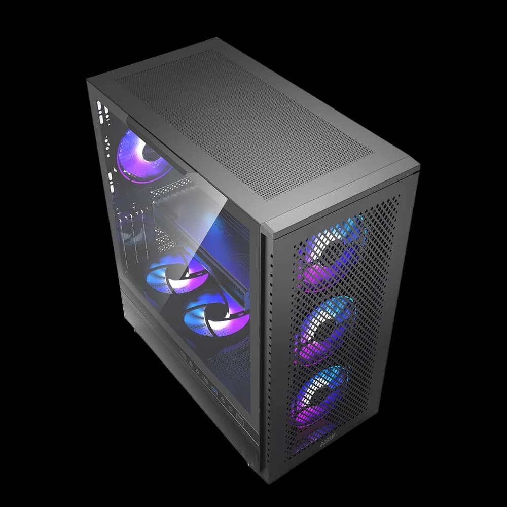 CARCASA PCCOOLER, Tower, ATX, fara sursa, sticla securizata, 3 ventilatoare incluse, iluminare ARGB, negru, USB 3.2 gen 1 x 1, USB 2.0 x 2, mic, audio, "ME200 MESH BK" — miniatură