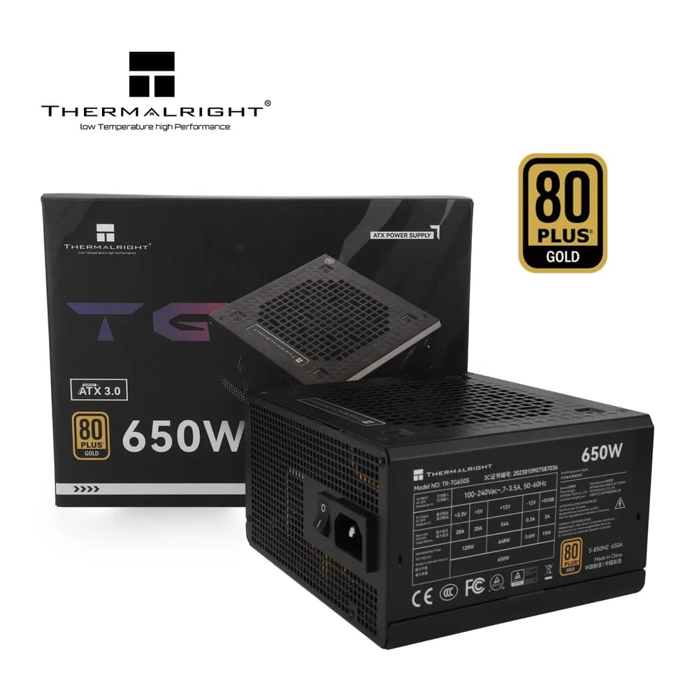 SURSA Thermalright, 650W, certificare 80 Plus Gold, non-modular, fan 120mm, negru, "TR-TG 650S" — miniatură