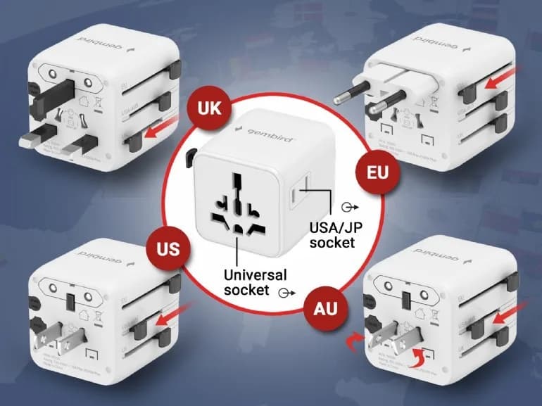 ADAPTOR GEMBIRD, universal, conectori: US/UK/EU/AU, siguranta 10A, max. 2500W, alb, "TPA-INT-01-W" — miniatură