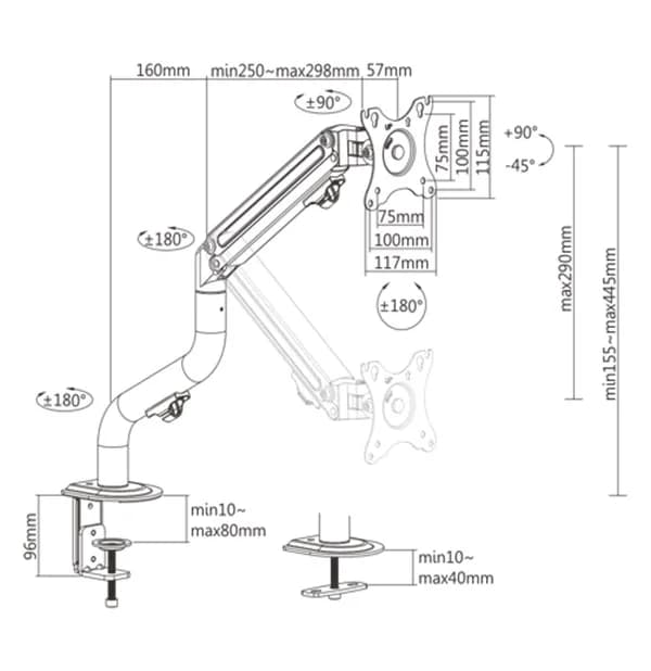 SUPORT de birou Gembird, pt 1 TV/monitor plat, diag. max 17-32 inch, rotatie, inclinare, pivotare, max 8 kg, "MA-DA1-02" — miniatură