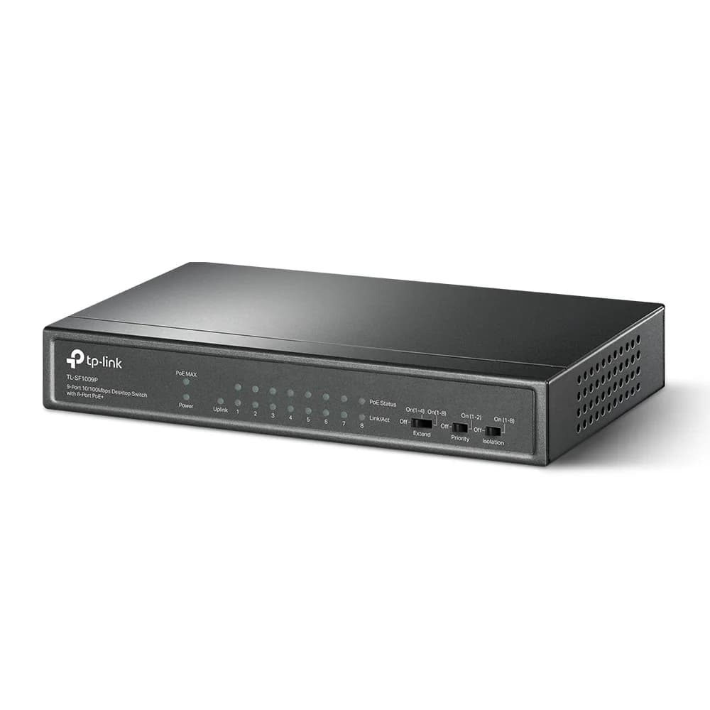 SWITCH PoE TP-LINK 9 porturi 10/100Mbps (8 PoE+), IEEE 802.3af/at, carcasa metalica "TL-SF1009P" — miniatură