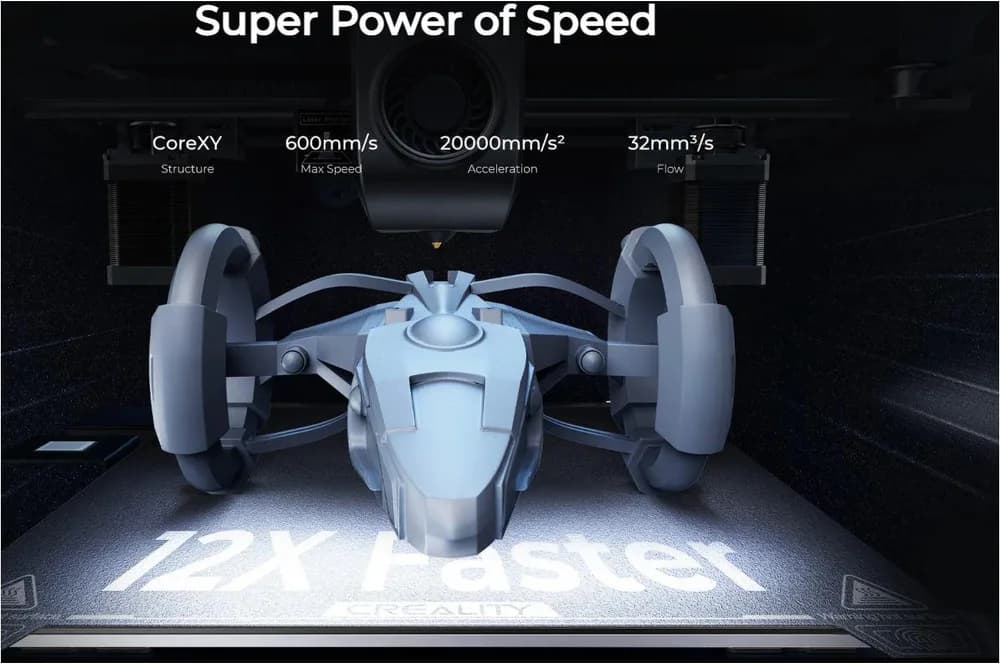 Imprimanta 3D Creality K1 MAX, Tehnologie FDM, viteza printare 600mm/s, Precizie 100 +/-0.1mm, Diametru filament: 1.75mm, tip filament compatibil: ABS/PLA/PETG/PET/TPU/PA/ABS/ASA/PC/PLA-CF/PA-CF/PET-CF, Transfer fisier: USB drive,WIFI temperatura duza:300 C, Format fisier: G-code,Software: Creality — miniatură