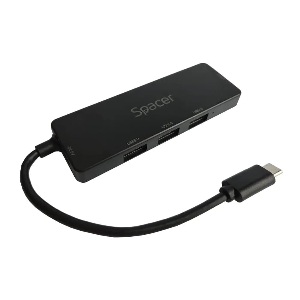 HUB extern SPACER, porturi USB:USB 3.0 X 4, 5V in (Type-C), conectare prin TYPE-C, cablu 15cm, ABS, "SPHB-TYPEC-4U30-09" — miniatură