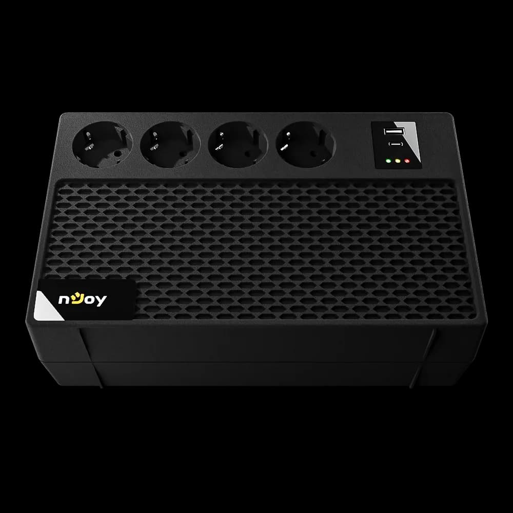 UPS nJoy Renton 650 Plus, 650VA / 360W, 4x prize Schuko conectate la baterie, 1x port incarcare USB Tip C 33W, 1x port de incarcare USB Tip A 18W, fara display LCD, tensiune nominala de intrare 230V Caracteristici Stabilizator (AVR) de tip Boost and Buck Functie auto-restart la revenirea tensiunii