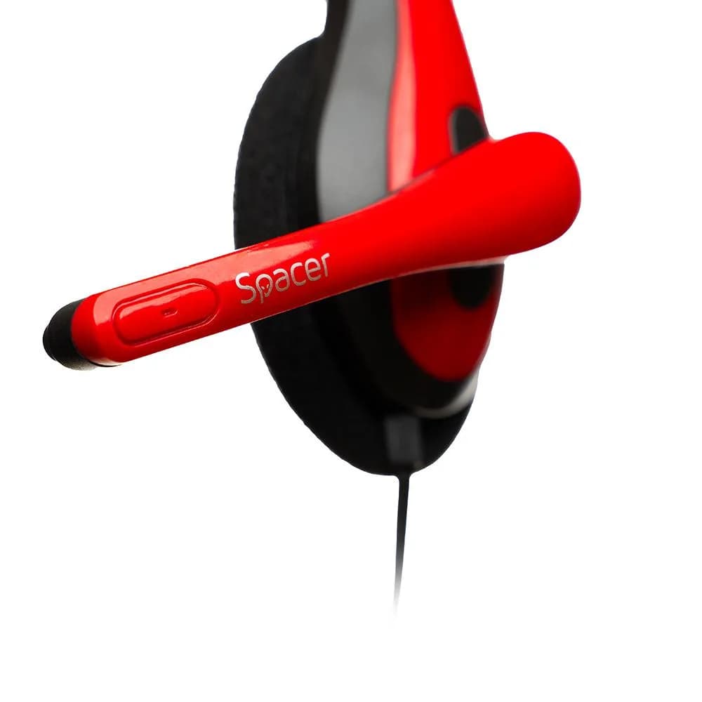 Casti cu micr. Spacer, cu fir, multimedia, 2x Jack 3.5mm, microfon pe brat, driver 40mm, 20Hz-20000Hz, 1.8m, rosu si negru — miniatură