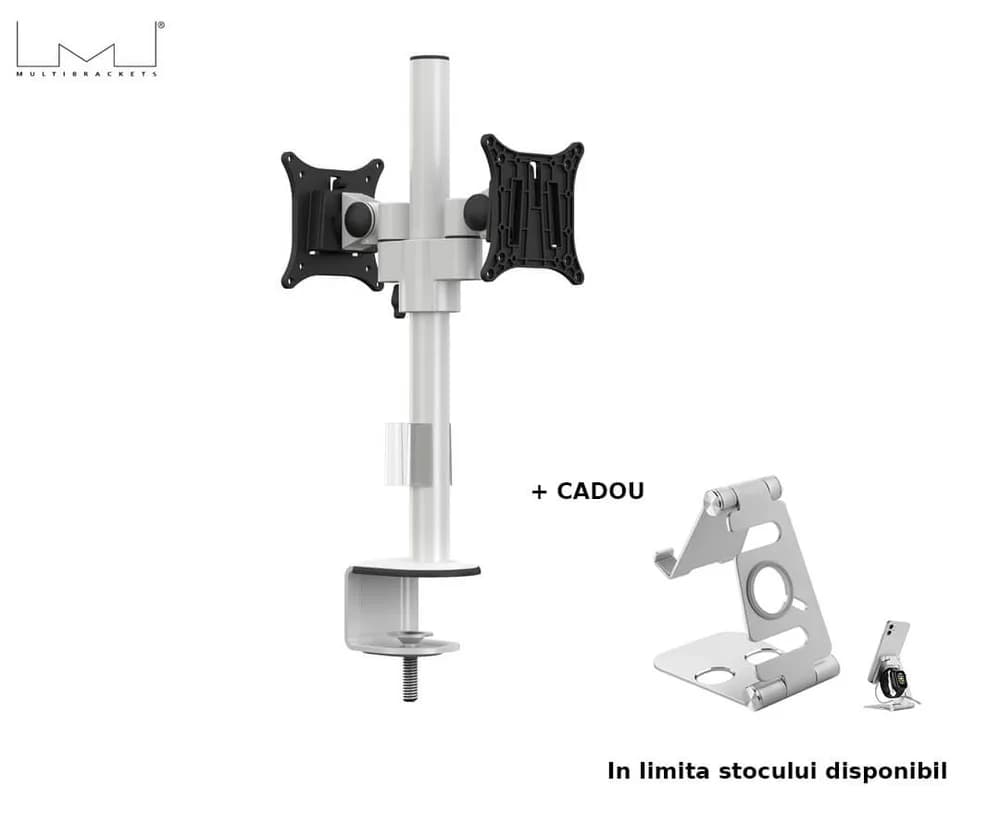 Suport 2 monitoare Multibrackets MB-5198 Officeline Dual B2B, 15"-30", max.8kg/ecran, alb