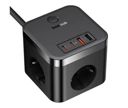 INCARCATOR RETEA Baseus GaN Powerstrip, Quick Charge 30W, 3 x AC, 2 x USB Type-C Output 5V/3A, 2 x USB, lungime cablu 1.5m, negru "E00066400117-00" - 6932172651121