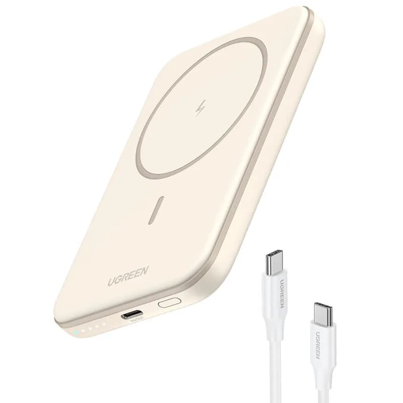 POWER BANK Ugreen "PB560", 5000mAh, 15W, prindere magnetica Iphone 12 and later, 1 x USB Type-C input/output, bej, "25207" - 6941876222070