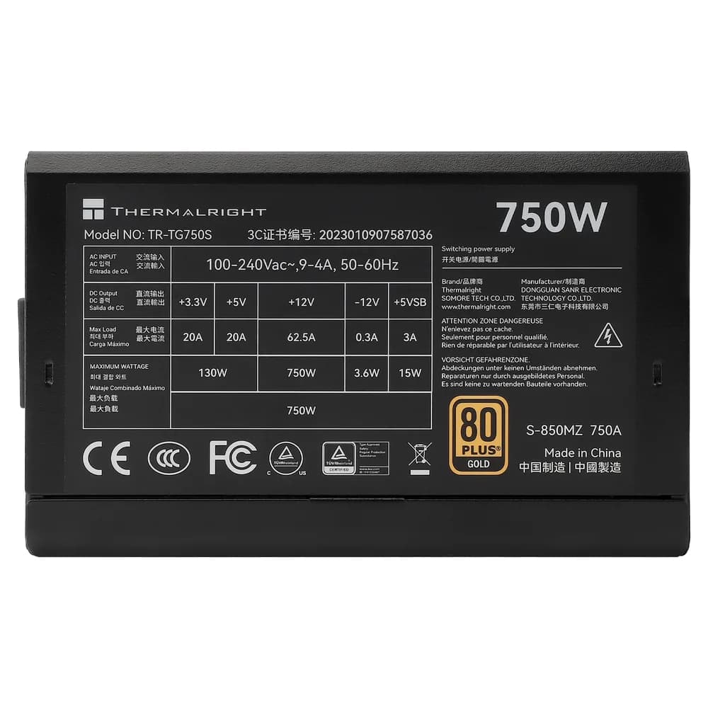 SURSA Thermalright "TR-TG750S", 750W, certificare 80 Plus Gold, non-modular, LLC, DC to DC, fan 120mm, negru, "TR-TG750S" — miniatură