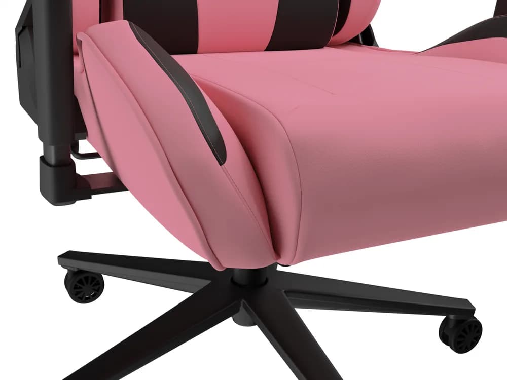 Scaun gaming Genesis Nitro 720, piele ecologica, reglabil pe inaltime, suporta pana la 150 kg, inaltime reglabila 46.5 - 53.5 cm, spatar ajustabil 135°, dimensiuni roti 60mm, negru/roz — miniatură