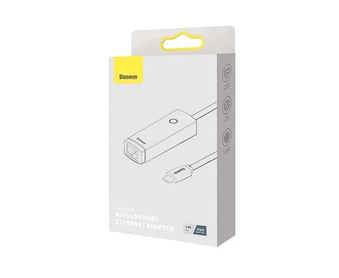 ADAPTOR RETEA Baseus Lite, USB Type-C to RJ-45 Gigabit LAN, metalic, LED, gri "WKQX000313" - 6932172606138 — miniatură