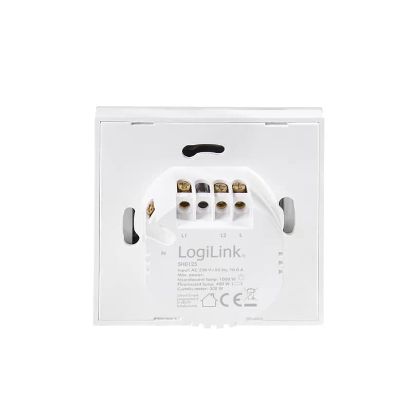 INTRERUPATOR LOGILINK, Wi-Fi Smart, ecran tactil, 2 butoane, indicator LED, compatibil TUYA, Amazon Alexa si Google Home, alb "SH0125" (include TV 0.18lei) — miniatură