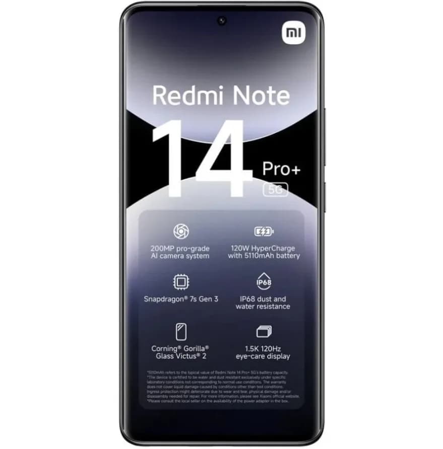 Telefon XIAOMI Redmi Note 14 Pro+ 5G, Dual SIM, Negru — miniatură