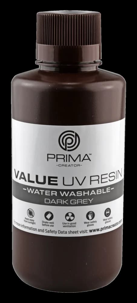 Rășină 3D PrimaCreator Value Water Washable UV – 500 g – Dark Grey — miniatură