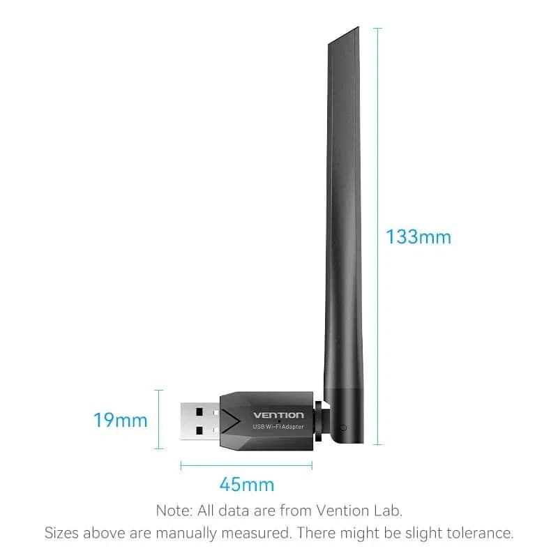 Adaptor retea Vention, extern, wireless, 2.4GHz, 5GHz, antena externa 6 dBi, IEEE 802.11a/b/g/n/ac, WIFI AC650, negru, "KDTB0" -6922794784475 — miniatură