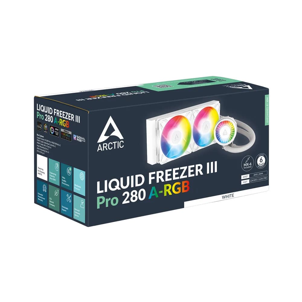 COOLER Arctic "Liquid Freezer III Pro 280 A-RGB", skt. LGA1851, LGA 1700, AM4, AM5, racire cu lichid, 2 x 140mm P14 Pro ARGB, 800 - 2800 RPM, ARGB, alb "ACFRE00187A" — miniatură