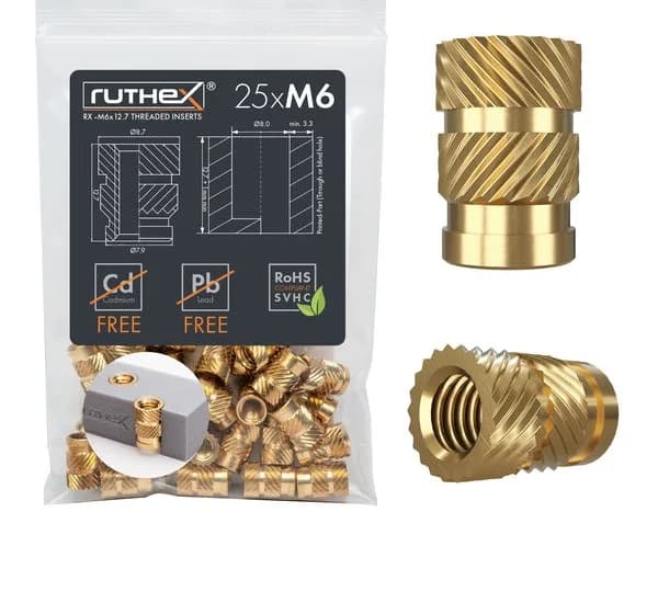 Inserturi filetate Ruthex M6 threaded insert – Rx-M6x12.7 – 25 buc