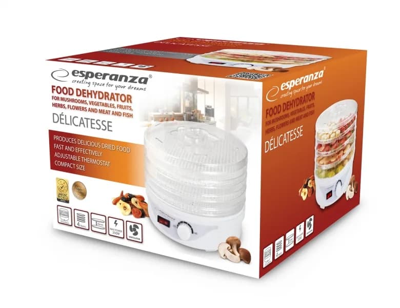 Deshidrator pentru alimente Esperanza Delicatesse EKD003 250W 4 tavi Alb "EKD003" — miniatură