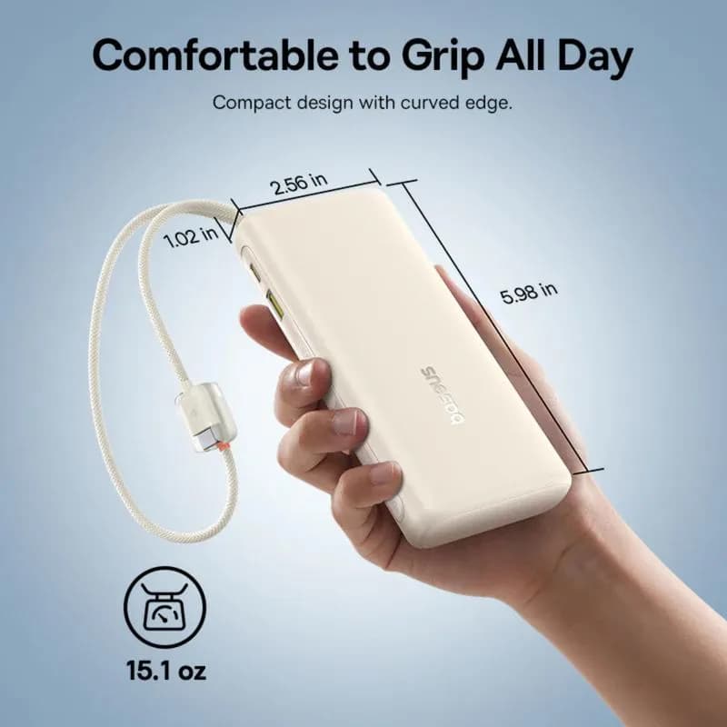 POWER BANK Baseus EnerFill FC41, display, cablu integrat retractabil 2 x USB Type-C, capacitate 20000mAh 100W, alb "E0028N04" - 6942521201815 — miniatură
