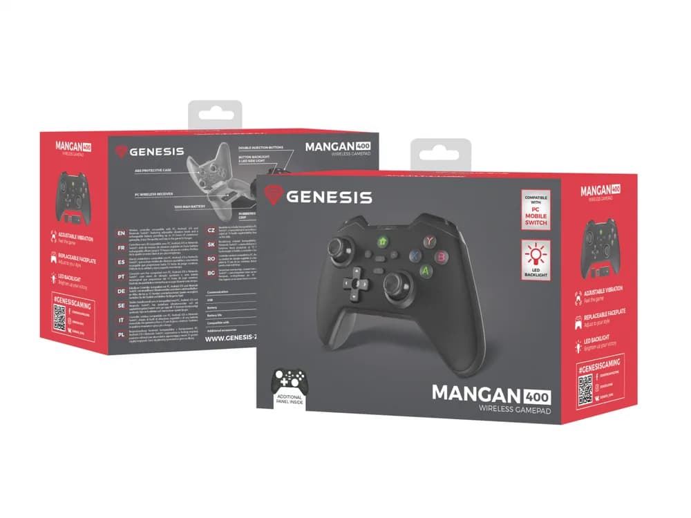 Controller wireless Genesis Mangan 400, tip Analog/Digital, interfata USB, bluetooth, numar butoane 19, lungime cablu 200 cm, acumulator 000 mAh, compatibilitate Android, iOS, MAC, Windows 10,11,7,8, negru — miniatură