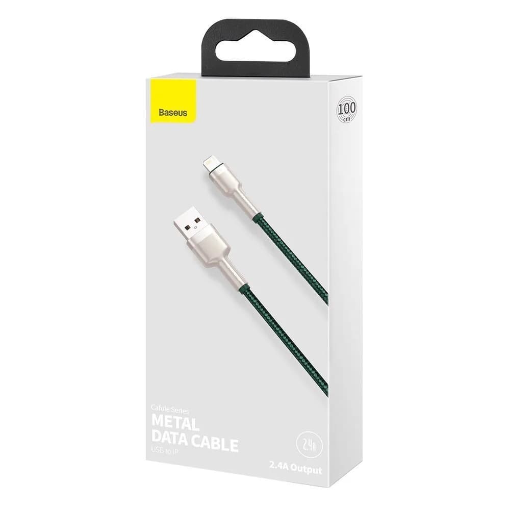 CABLU alimentare si date Baseus Cafule Metal, Fast Charging Data Cable pt. smartphone, USB la Lightning Iphone 2.4A, braided, 1m, verde "CALJK-A06" - 6953156202276 — miniatură