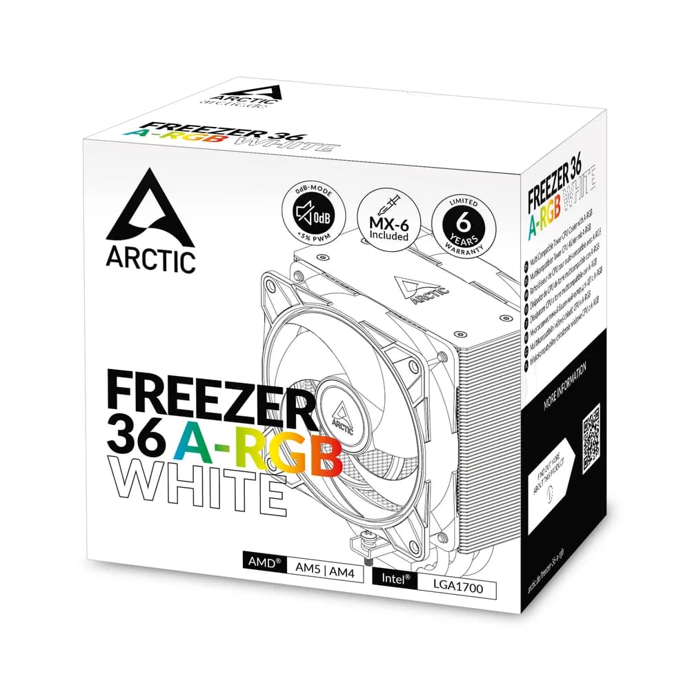 COOLER Arctic "Freezer 36 A-RGB (White)",racire aer, HDT heatpipe, skt. Intel LGA 1700, AMD AM5/AM4, fan 120mm, LED ARGB, alb "ACFRE00125A" — miniatură