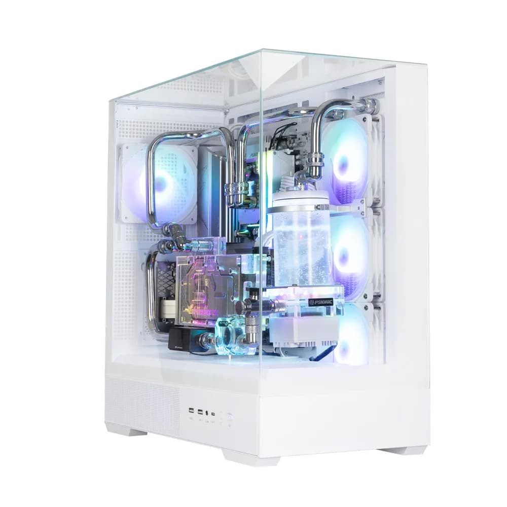 CARCASA Zalman "P40 Prism Plus", middle tower, gaming, fara sursa, suporta 9xfan, 4xfan inclus, PSU shroud, afisaj electronic, USB Type-C x 1, USB 3.1 gen1 x 2, audio+mic, 7 sloturi expansiune, alb, "P40 Prism Plus White" — miniatură