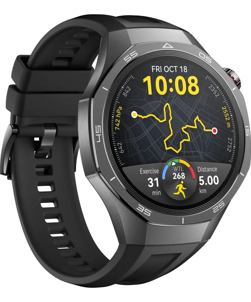 Smartwatch Watch GT 5 Pro, 46MM, Tarnish Titanium Case, Black Fluoroelastomer Strap "55020DKD" — miniatură