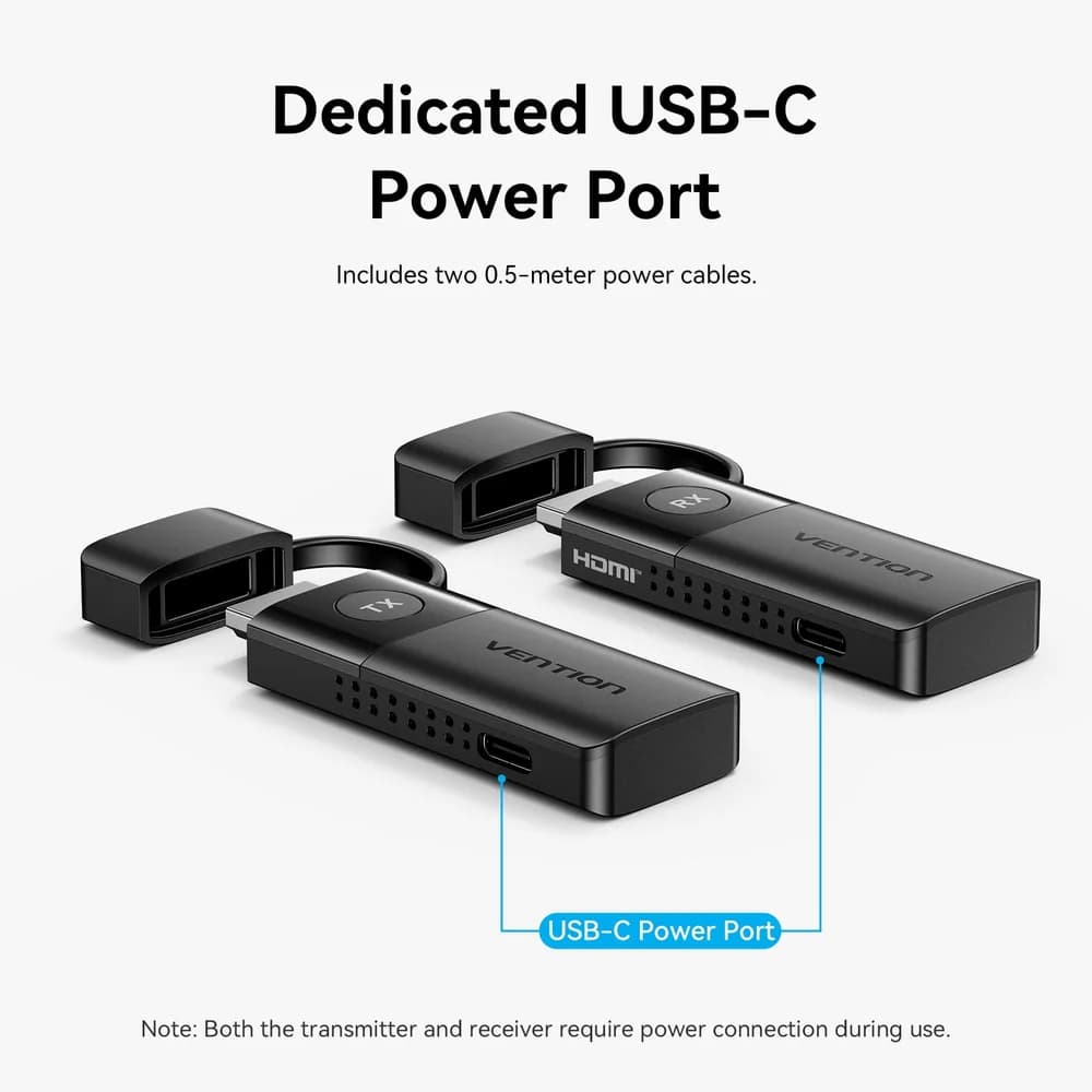 Transmitator video Vention, HDMI(T) USB-C(T), transmite semnal video la max 50m, rezolutie 1080p la 60Hz, 5GHz, negru, "ADKB0" - 6922794738539 — miniatură