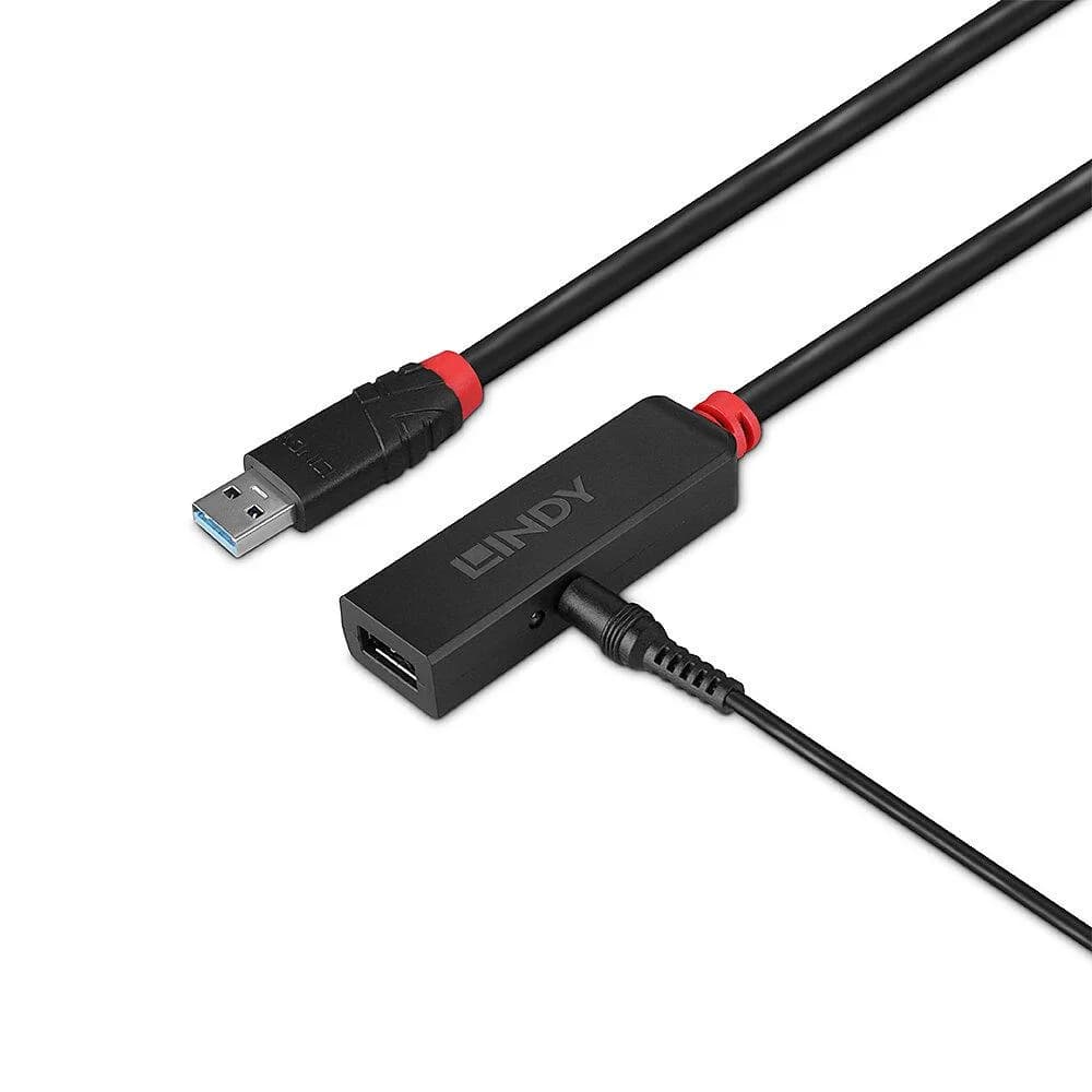 Adaptor Lindy USB 3.0 Active Extension Slim, material PVC, lungime cablu 5m, latime de banda suportata 5 Gbps, putere 2.5/0.7mm DC Connector — miniatură