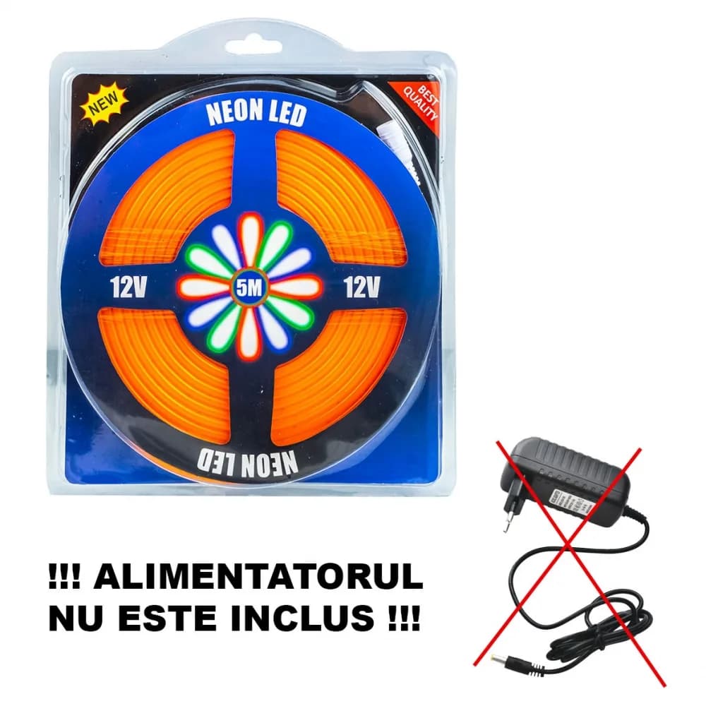 Banda led neon, flexibila, 5m, 12V (sursa de alimentare nu este inclusa) — miniatură