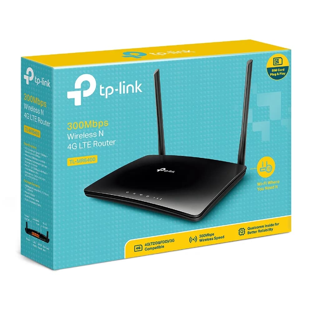 ROUTER TP-LINK wireless. 4G LTE (desktop), 300Mbps, 3 porturi 10/100Mbps + 1 WAN/LAN, "TL-MR6400" — miniatură