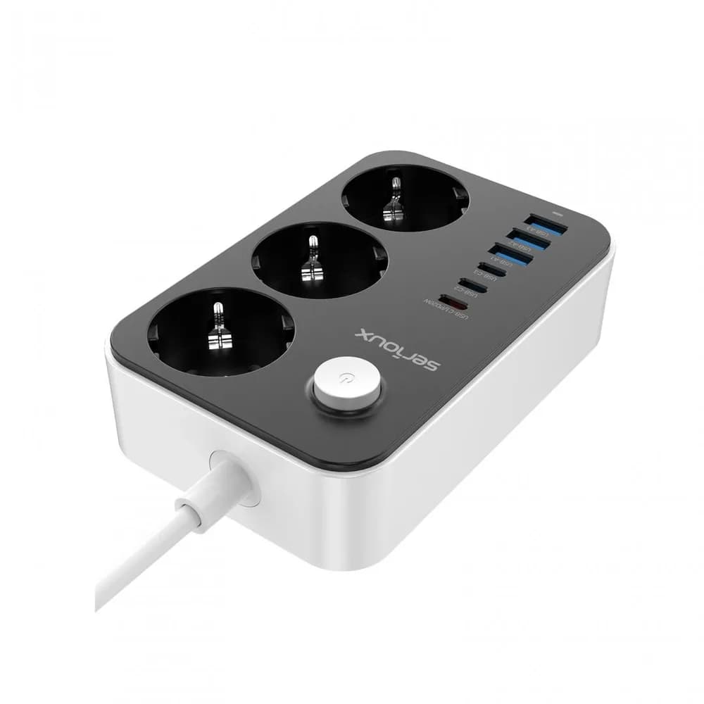 Prelungitor cu protectie Serioux SRXP-PS36B, 3 prize schuko Tensiune intrare: 100-240V, 50-60Hz Tensiune ieşire (total): 2500W – 10A 6 porturi USB (auto max): 15.5W USB-C2/C3/A1/A2/A3 - 12W USB-C1-20W Amperaj port USB (max): 3.4A Funcţie auto ID — miniatură