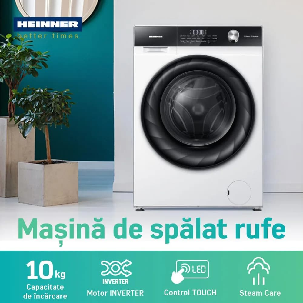 Masina de spalat rufe HEINNER HWM-H1014IVKA+++, 10 kg, 1400 rpm, Clasa: A, Alb — miniatură