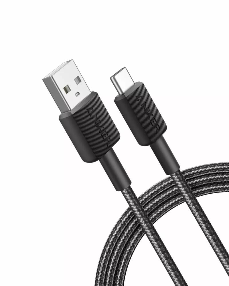 Cablu alimentare si date Anker, USB-A (T) la USB Type-C (T), 1.8m rata transfer 480 Mbps, invelis nylon, braided, negru, "A81H6G11" - 0194644108724