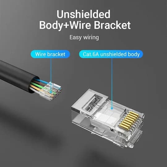 Mufe RJ45 UTP Vention, Cat. 6a, 50 buc per punga, AWG 23-26, diam. fir 1.5mm conectori auriti, transparent, "IDGR0-50" - 6922794744301 — miniatură