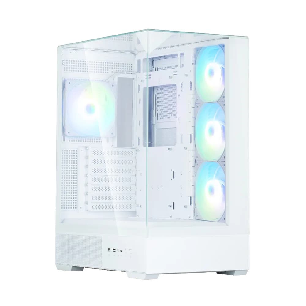 CARCASA Zalman "P40 Prism Plus", middle tower, gaming, fara sursa, suporta 9xfan, 4xfan inclus, PSU shroud, afisaj electronic, USB Type-C x 1, USB 3.1 gen1 x 2, audio+mic, 7 sloturi expansiune, alb, "P40 Prism Plus White"