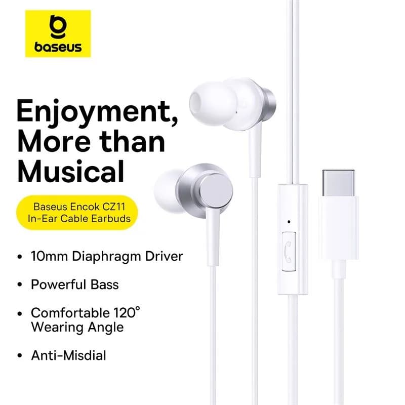 CASTI Baseus Encok CZ11, in ear, pt smartphone, aluminiu, microfon pe fir, conectare prin cablu USB Type-C, alb "A00164300213-Z1" — miniatură