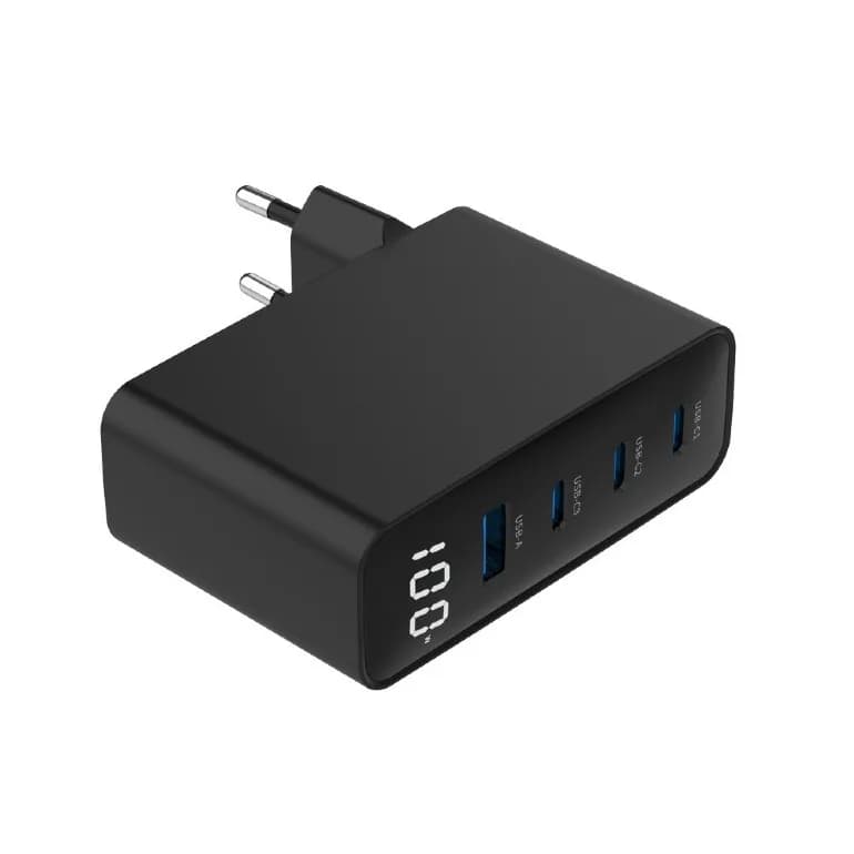 ALIMENTATOR retea 220V GEMBIRD, universal, 1 x USB-A QC3.0 + 3 x USB-C 3A, max. 100W PD GaN, LCD, protectie: scurtcircuit, supraincarcare, supratensiune, supraincalzire, negru, "TA-UC-PDQC100LCD-01-BK" — miniatură