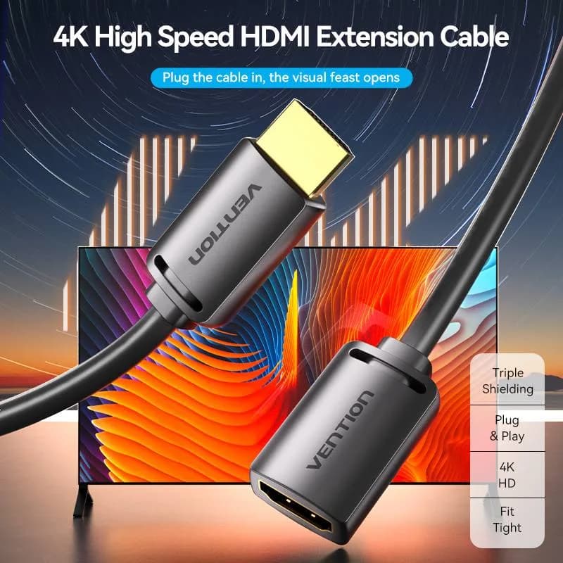 Cablu video prelungitor Vention, HDMI(M) la HDMI(T), 0.5m, rezolutie 4K la 60Hz, negru, "AHCBD" - 6922794766846 — miniatură