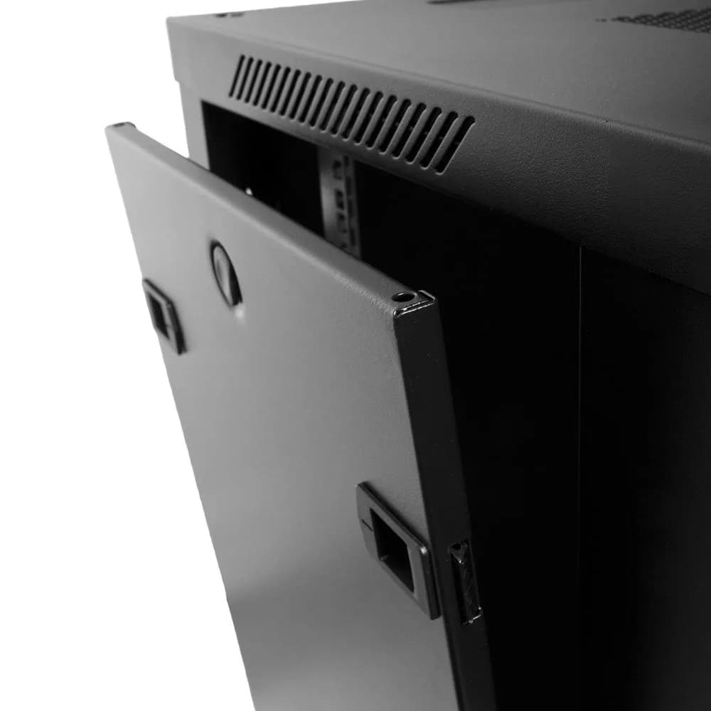 CABINET 19″ SPACER 12U 600x450mm, fixare pe perete, Flatpack (dezasamblat), Black, usa sticla cu blocare, panouri detasabile, otel 1.5mm, sarcina maxima 60Kg — miniatură