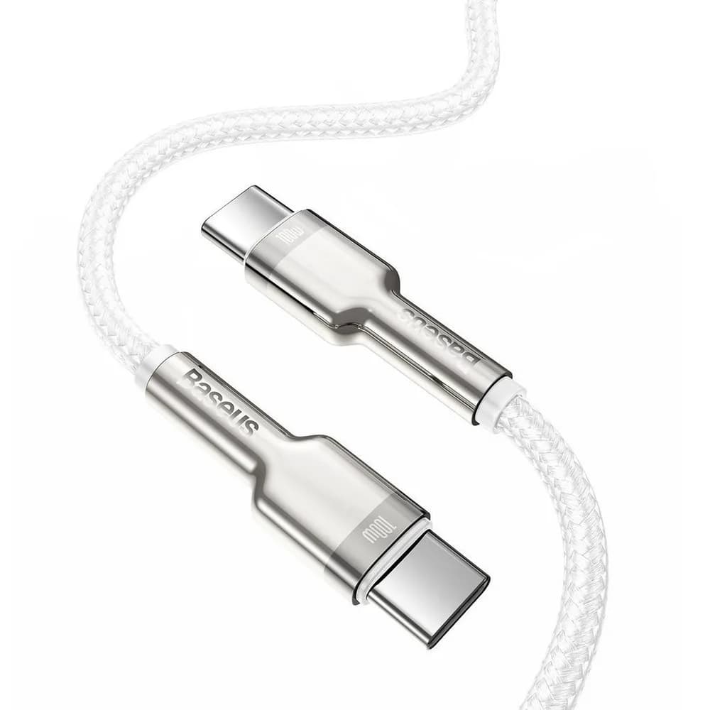 CABLU alimentare si date Baseus Cafule Metal, Fast Charging Data Cable pt. smartphone, USB Type-C la USB Type-C 100W, braided, 1m, alb "CATJK-C02" - 6953156202337 — miniatură