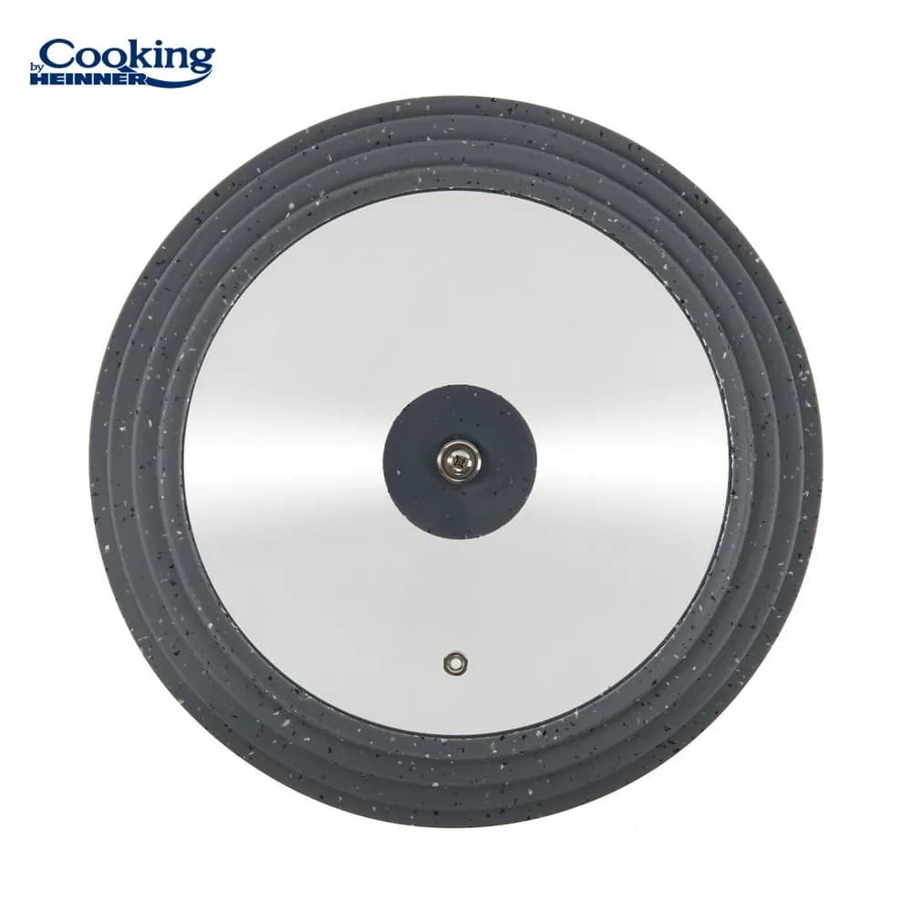 CAPAC STICLA CU MARGINE DIN SILICON AJUSTABILA PE 3 DIMENSIUNI 28/30/32 CM, COOKING BY HEINNER (mix 2 culori in bax - 3 gri, 3 rosii) — miniatură