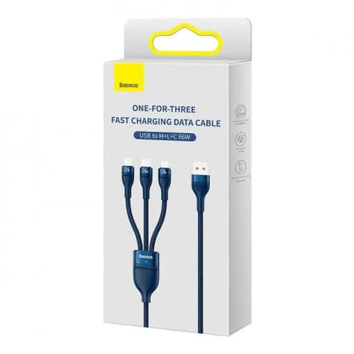 CABLU alimentare si date Baseus Flash Series II One-for-three, pt. smartphone, USB si USB Type-C la Micro-USB+Lightning+USB Type-C 66W, 1.2m, albastru "CASS040003" - 6932172618117 — miniatură