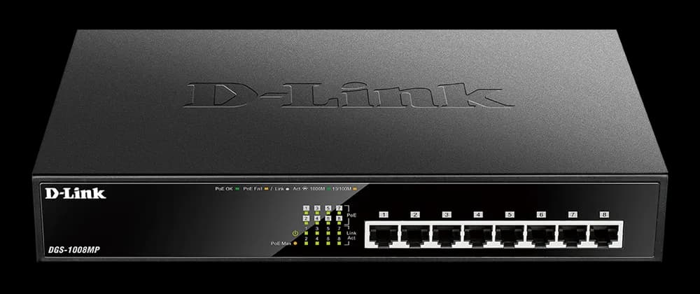 SWITCH PoE D-LINK 8 porturi Gigabit (8 PoE+), IEEE 802.3af/at, carcasa metalica, rackabil, "DGS-1008MP"