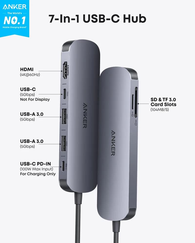 HUB Anker, 7-in-1,4K HDMI, gri "A83D2HA1"-0194644271732 — miniatură