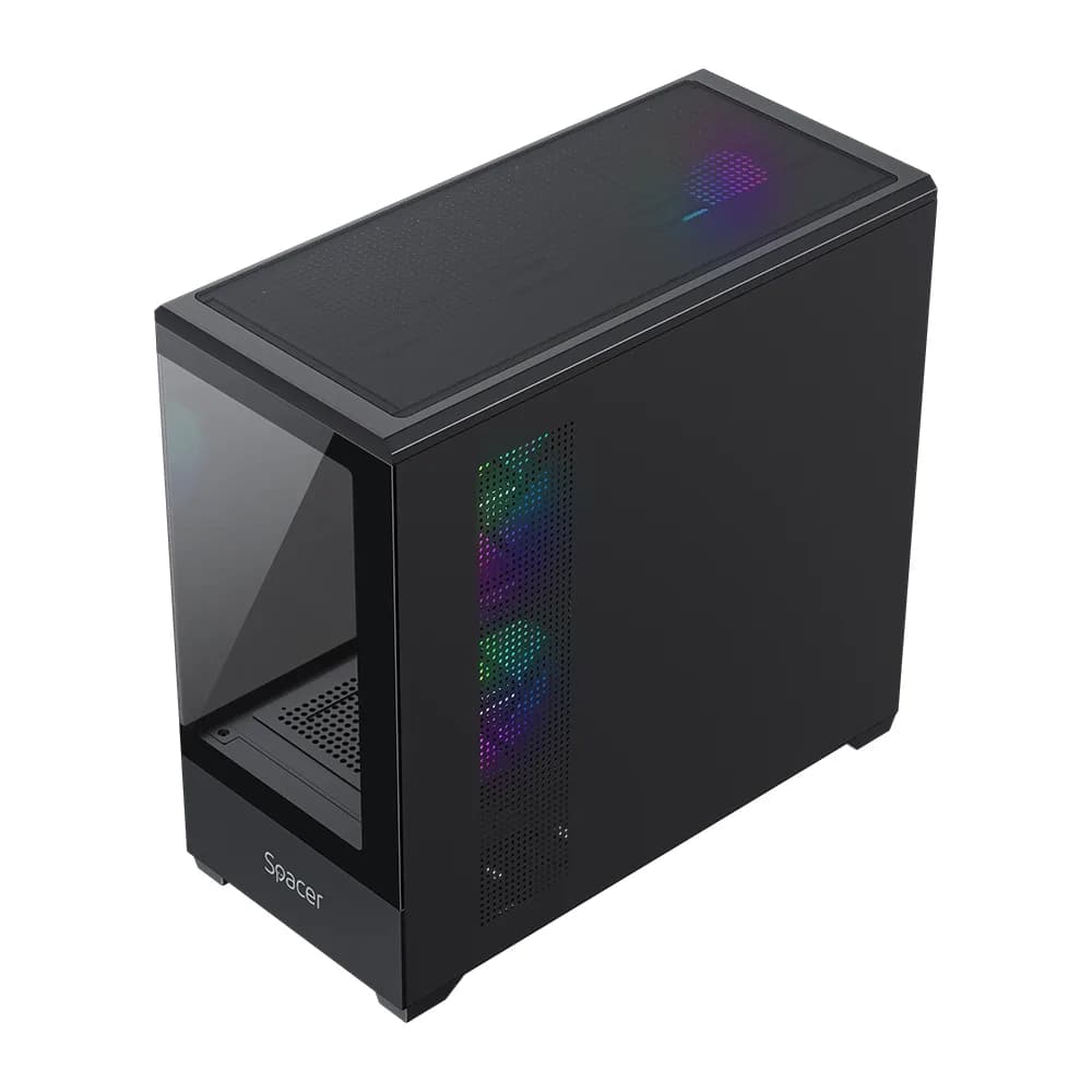 CARCASA SPACER - gaming, Middle Tower, ATX, #NAUTILUS", fara sursa, sticla securizata, 3 x ARGB fan, USB 3.0 x 1, USB 2.0 x 2, HD-Audio, Jack 3.5mm x 1, black #SPCS-GC-NAUTILUS-BK-3F" — miniatură