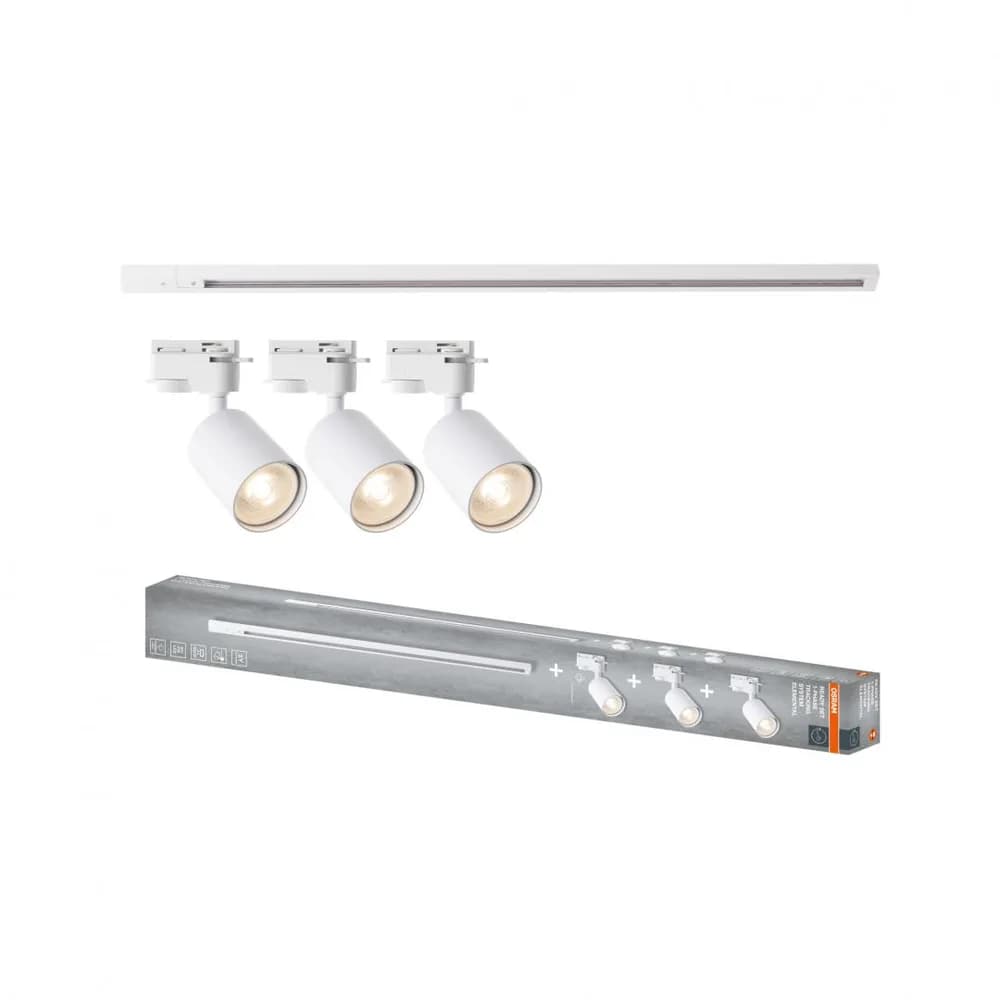 Sistem complet TRACKLIGHT OSRAM Elemental cu 3 proiectoare cu soclu GU10 si 1 sina monofazata de 1 metru, Alb