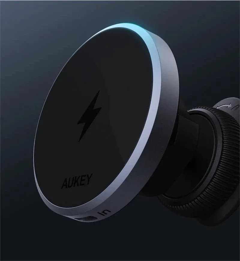 Alimentator Smartphone auto Aukey, HD-MC13, 15W, fast charge, suport prindere ventilatie, magnetic, alimentare prin UCB-C, 1 x USB-C, negru, "LLTSN1048332" - 689323787043 — miniatură
