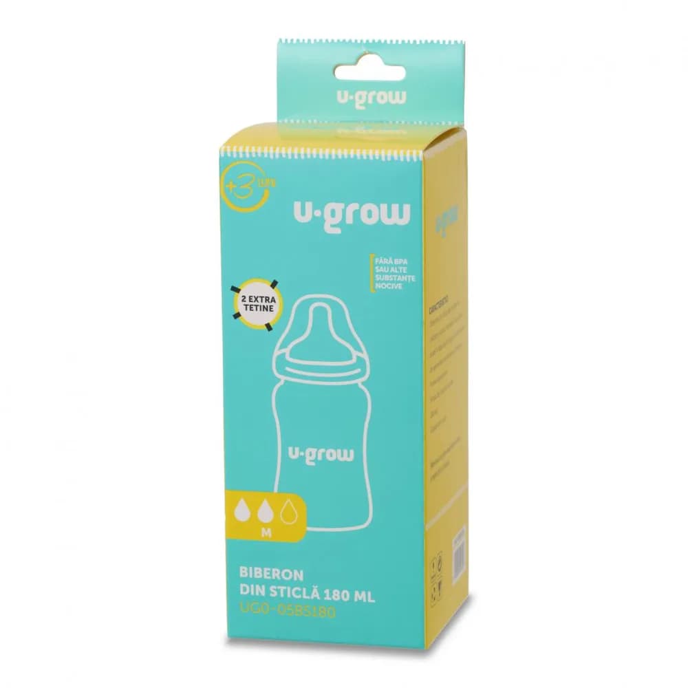 Biberon de sticla180 ml+2 tetine, U-Grow — miniatură